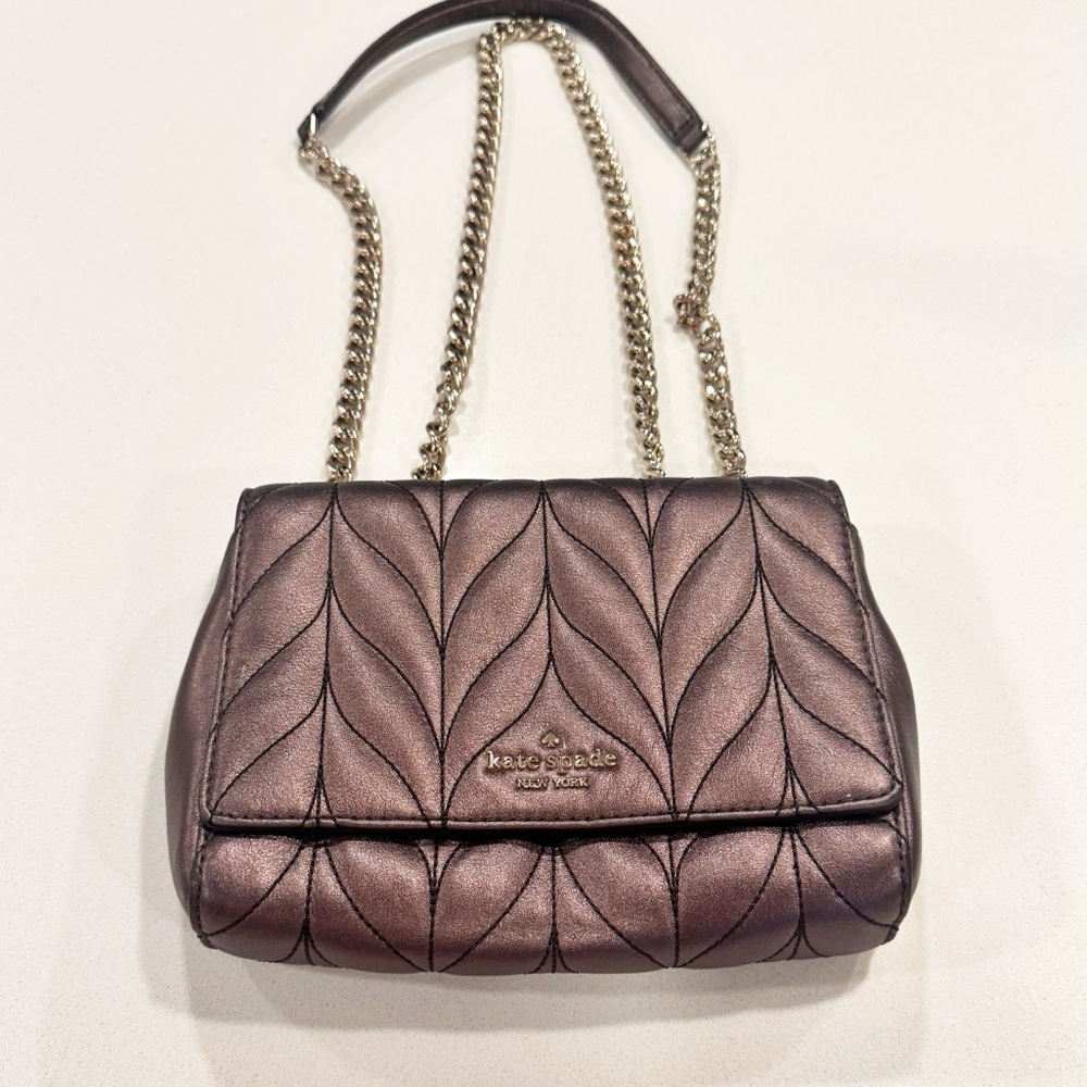 Kate Spade Emelyn Briar Lane Quilted Leather Crossbody Purse Metallic Oak